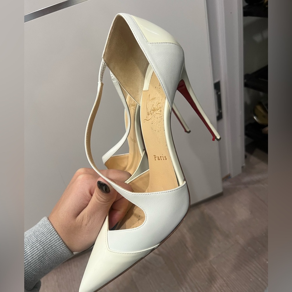 Christian Louboutin round and square white patent and leather